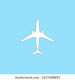 Airplane icon vector illustration on blue background. Flight transport symbol. Travel sign.