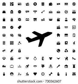 Airplane icon vector isolated on white background. set of filled shopping icons.