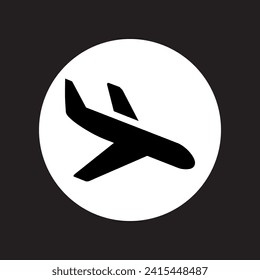 Airplane icon vector. Airplane logo design. Airplane vector icon illustration in circle isolated on black background