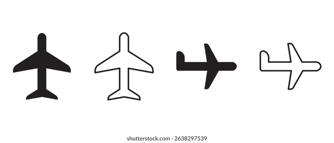 Airplane icon vector set in black flat and line style. Transportation and travel symbol.