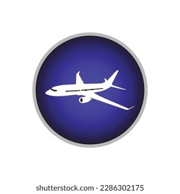Airplane Icon Vector with solid blue and black circle.