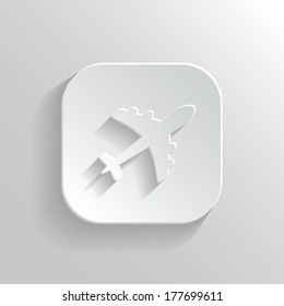 Airplane icon - vector white app button with shadow