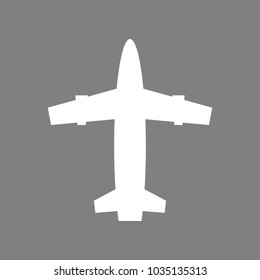 Airplane icon. Vector. White icon on medium gray background. Isolated.