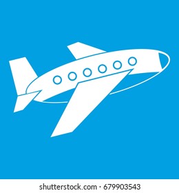 Airplane icon white isolated on blue background vector illustration