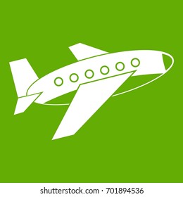 Airplane icon white isolated on green background. Vector illustration