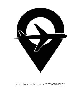 Ícone de avião dentro de um marcador de localização isolado no fundo branco
