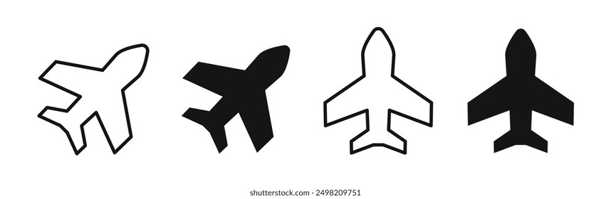 Colección de Vector iconicon de avión en estilo delineado y sólido