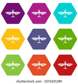 Airplane icons 9 set coloful isolated on white for web