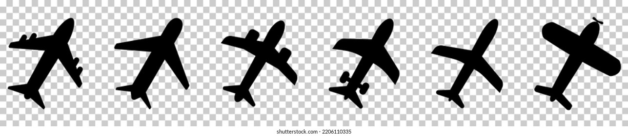 Airplane icons. Aircrafts flat style. Vector illustration isolated on transparent background