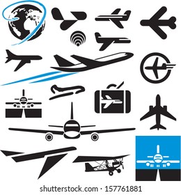 Airplane icons. Airport symbols. Plane.