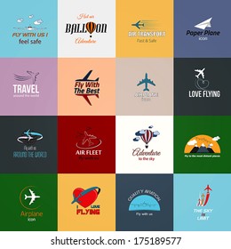 Airplane icons cards. Modern travel set. Vector