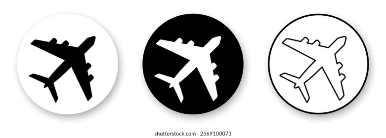 Airplane icons collection. Set in black and white colors. Simple and minimalist design.