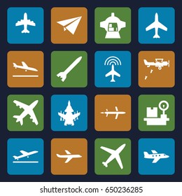 Airplane icons set. set of 16 airplane filled icons such as plane, plane taking off, plane landing, lugagge weight