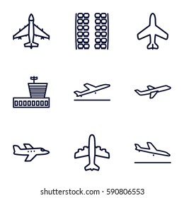 airplane icons set. Set of 9 airplane outline icons such as plane, plane taking off