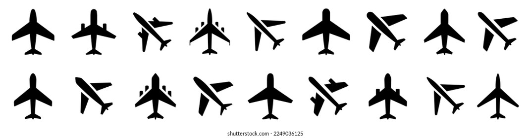 Airplane Icons Set. Aircraft collection. Passenger planes and other airplane icon. Vector illustration