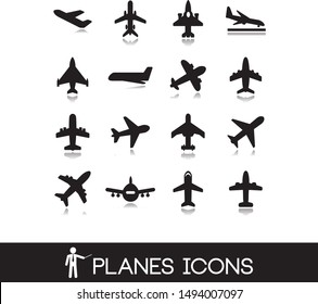 Airplane icons set collection in black style.
