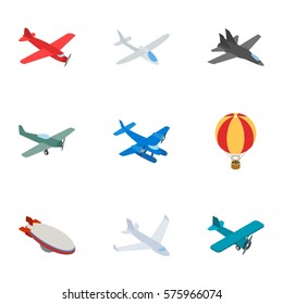 Airplane icons set. Isometric 3d illustration of 9 airplane vector icons for web