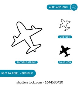 Airplane icons set vector illustration with solid icon line style. Aeroplane concept. Editable stroke icon on isolated background for web design, infographic and UI mobile app.