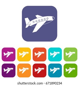 Airplane icons set vector illustration in flat style In colors red, blue, green and other