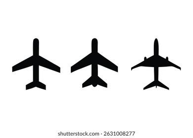  Airplane Icons Six Unique Black Silhouettes for Design Projects - Perfect for Travel, Aviation, and Transportation Themes

