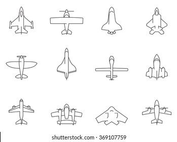Airplane icons in thin outlines. 