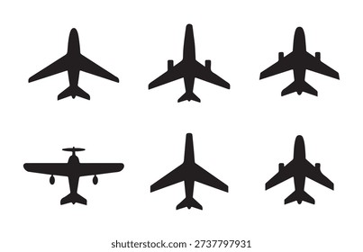 Airplane icons top view, jet, transport, travel, aviation, airplane graphics