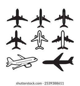 Airplane Icons Top View Side View Black and White Illustrations