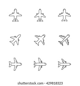 Airplane icons. Vector set of linear symbols. EPS 8.