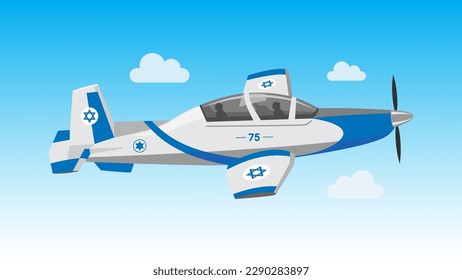 Airplane illustration in the clouds. Concept of Israel Independence Day. Happy Independence Day banner template. Sky vector background