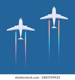 Diseño de Vector de ilustración de avión. Vuelo en avión. Símbolo o icono del avión. Diseño con concepto de vacaciones, viajar, ir de vacaciones.  Transporte