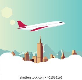 Airplane illustrator with city background