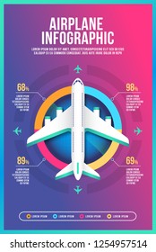 Airplane infographic template layout design vector, airport business leaflet info illustration, chart, diagram, graph, presentation.