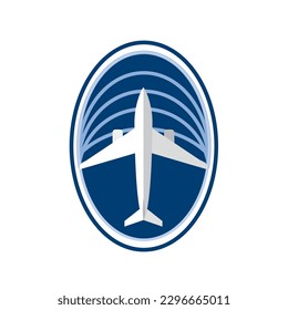 Airplane inside oval background. Vector template, logo design