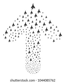 Airplane Intercepter composition done in the set of ahead target arrow. Upwards way arrow figure constructed from airplane intercepter design elements.