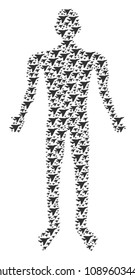 Airplane intercepter human figure. Vector airplane intercepter icons are organized into man composition.