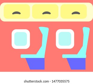  airplane interior with seat's and windows, design by team thinking how