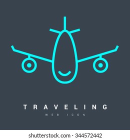 Airplane isolated minimal single flat linear icon in black and white colors. Line vector icon for websites and mobile minimalistic flat design. Modern trend concept design style illustration symbol