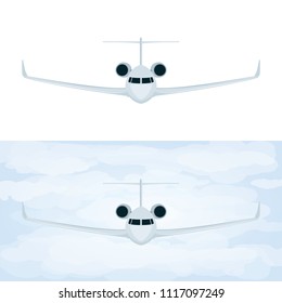 Airplane. Airplane isolated on white background and airplane flying in clouds.
