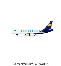 Airplane isolated on white background. Realistic flying plane. Vector illustration high detailed commercial airplane. Airline concept aircraft Travel Passenger planes set.