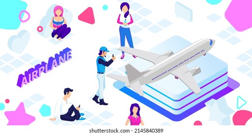 Airplane isometric design icon. Vector web illustration. 3d colorful concept