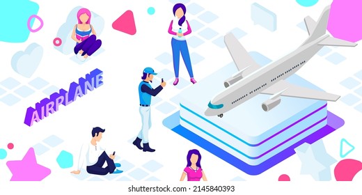 Airplane isometric design icon. Vector web illustration. 3d colorful concept