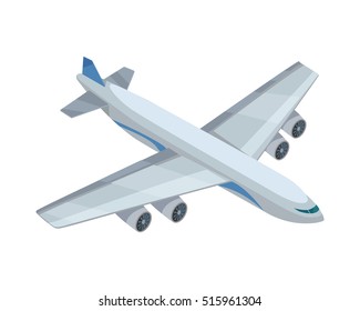 Airplane isometric projection icon. Passenger aircraft vector illustration isolated on white background. Air transportation. For game environment, transport infographics, company logo, web design