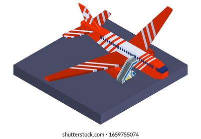 airplane isometric takeoff runway. vector illustration