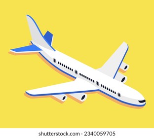 Avión. Isometric vectorial ilustración del fondo amarillo.