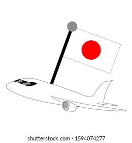Airplane with Japan flag vector illustration. Suitable for travel business and travelling or holiday theme.