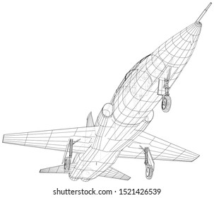 Airplane jet close-up. Vector rendering of 3d. Wire-frame.