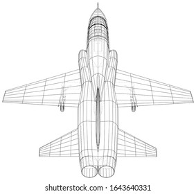Airplane jet close-up. Vector rendering of 3d. Wire-frame.
