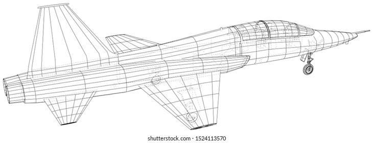 Airplane jet close-up. Wire-frame. EPS10 format. Vector created of 3d.