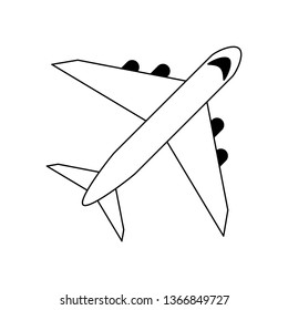 Airplane jet isolated topview black and white