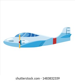 Airplane jet personal speed cartoon blue colour side view. Vector isolated cartoon style